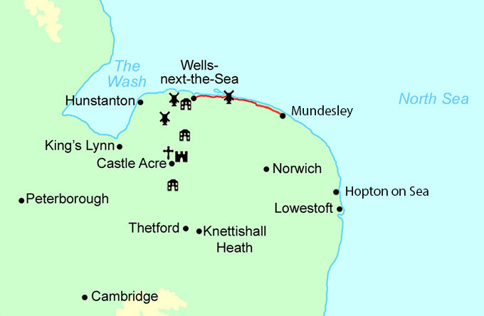 Norfolk Coast Path Highlights map